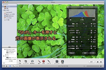 Mac iPhotoで編集中の画像と元の画像を簡単に比較する方法 2