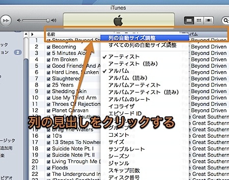 Mac iTunesのリスト表示で曲名が途切れないように自動調節する方法 Inforati 2